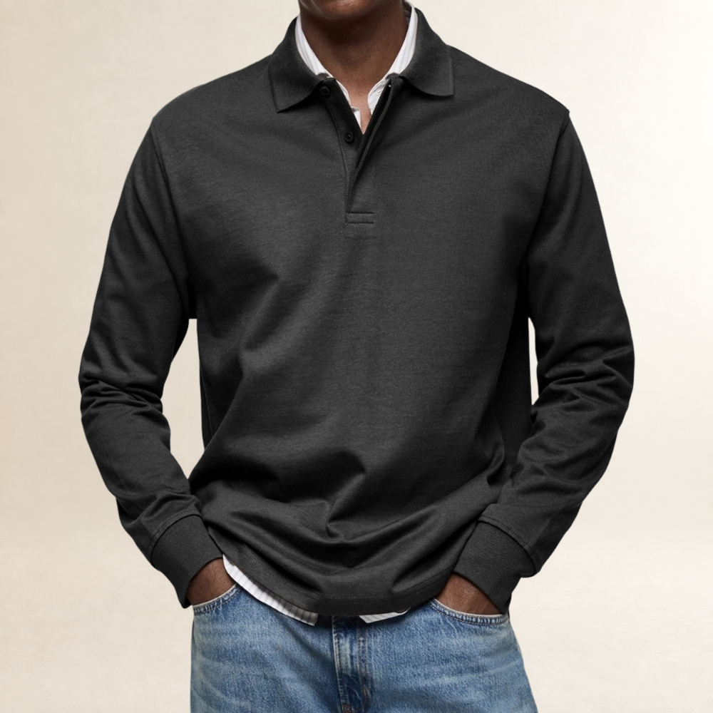 Men's Long Sleeve Polo Shirt - Classic Fit, Button Placket, Versatile