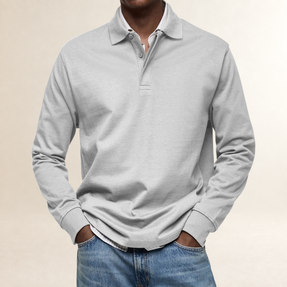 Men's Long Sleeve Polo Shirt - Classic Fit, Button Placket, Versatile