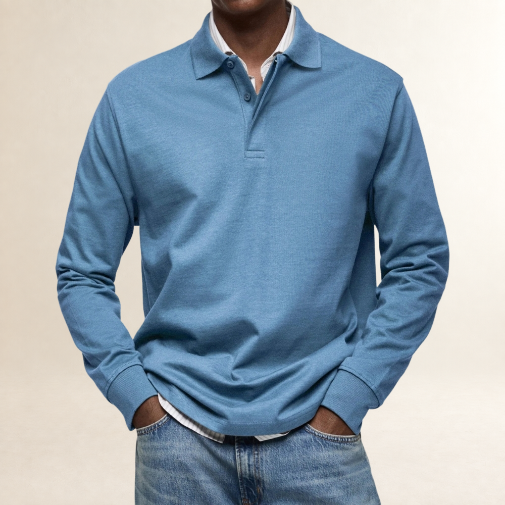 Men's Long Sleeve Polo Shirt - Classic Fit, Button Placket, Versatile