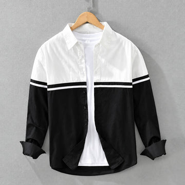 Men's Long Sleeve Shirt with Color Block Design Button Placket Regular Fit