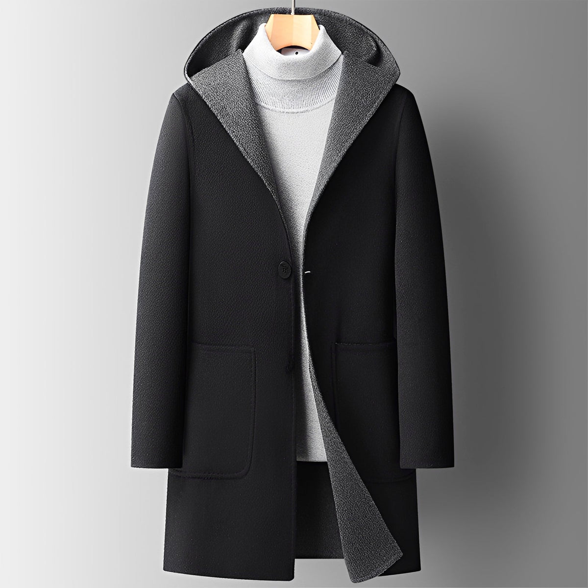 Men's Coat - Hooded, Button Closure, Side Pockets, Regular Fit