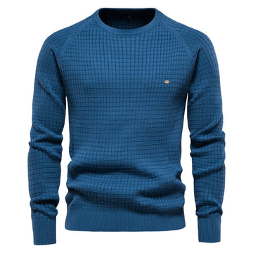 Men's Sweater with Textured Crew Neck - Long Sleeve Regular Fit