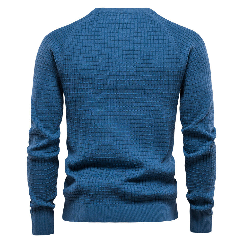 Men's Sweater with Textured Crew Neck - Long Sleeve Regular Fit