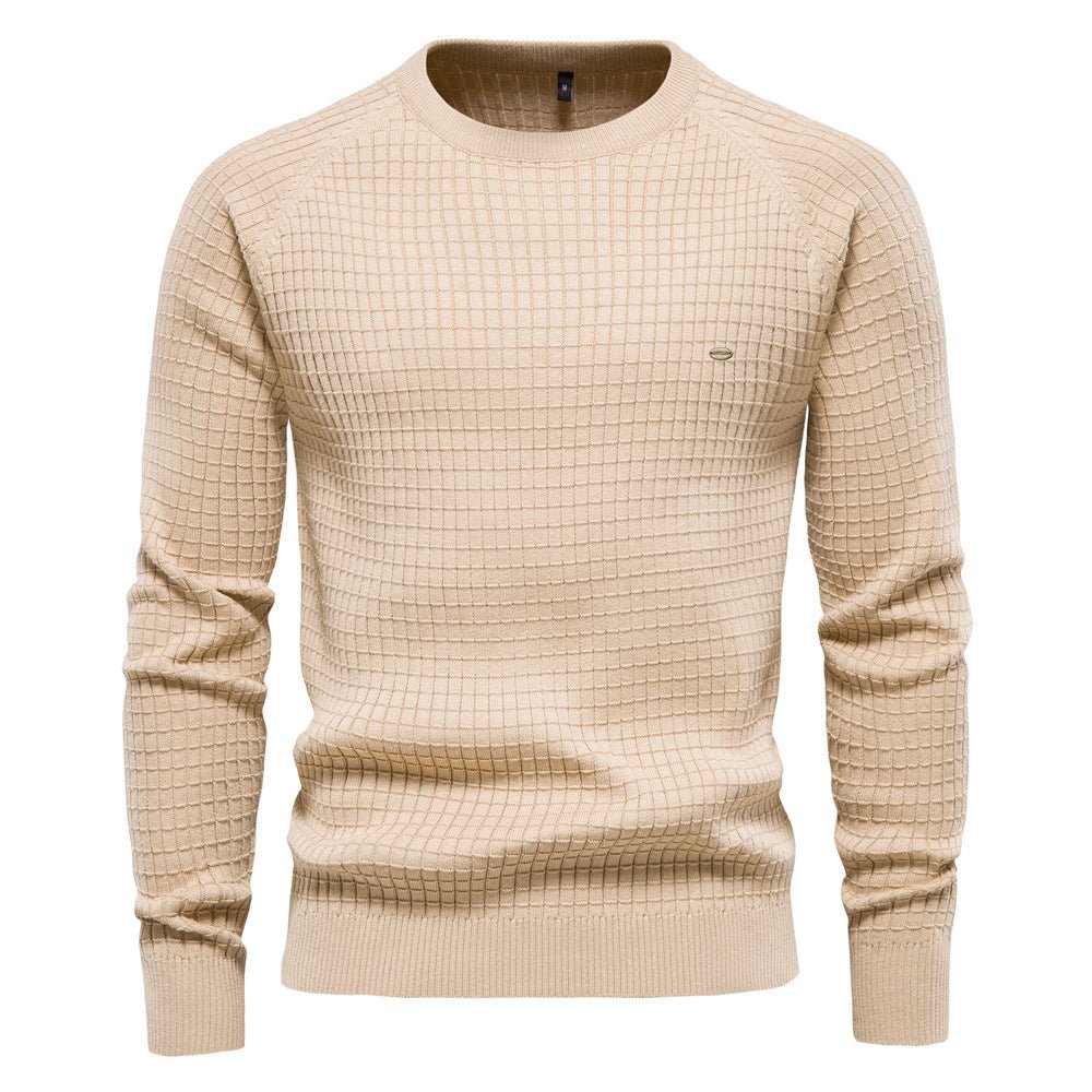 Men's Sweater with Textured Crew Neck - Long Sleeve Regular Fit