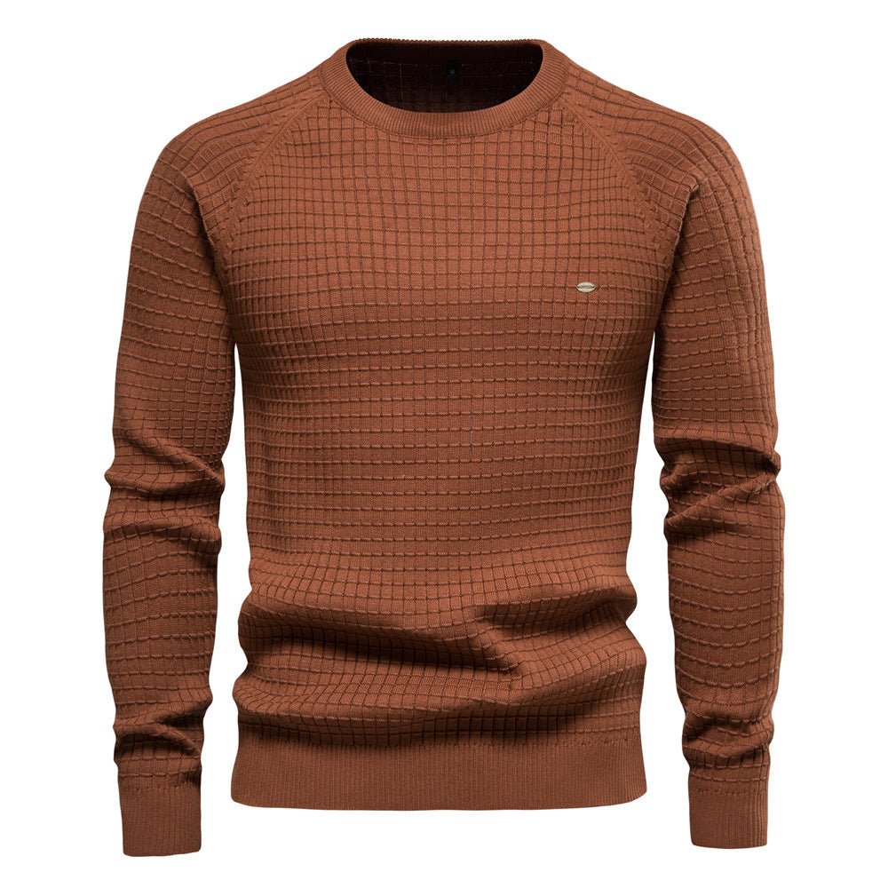Men's Sweater with Textured Crew Neck - Long Sleeve Regular Fit