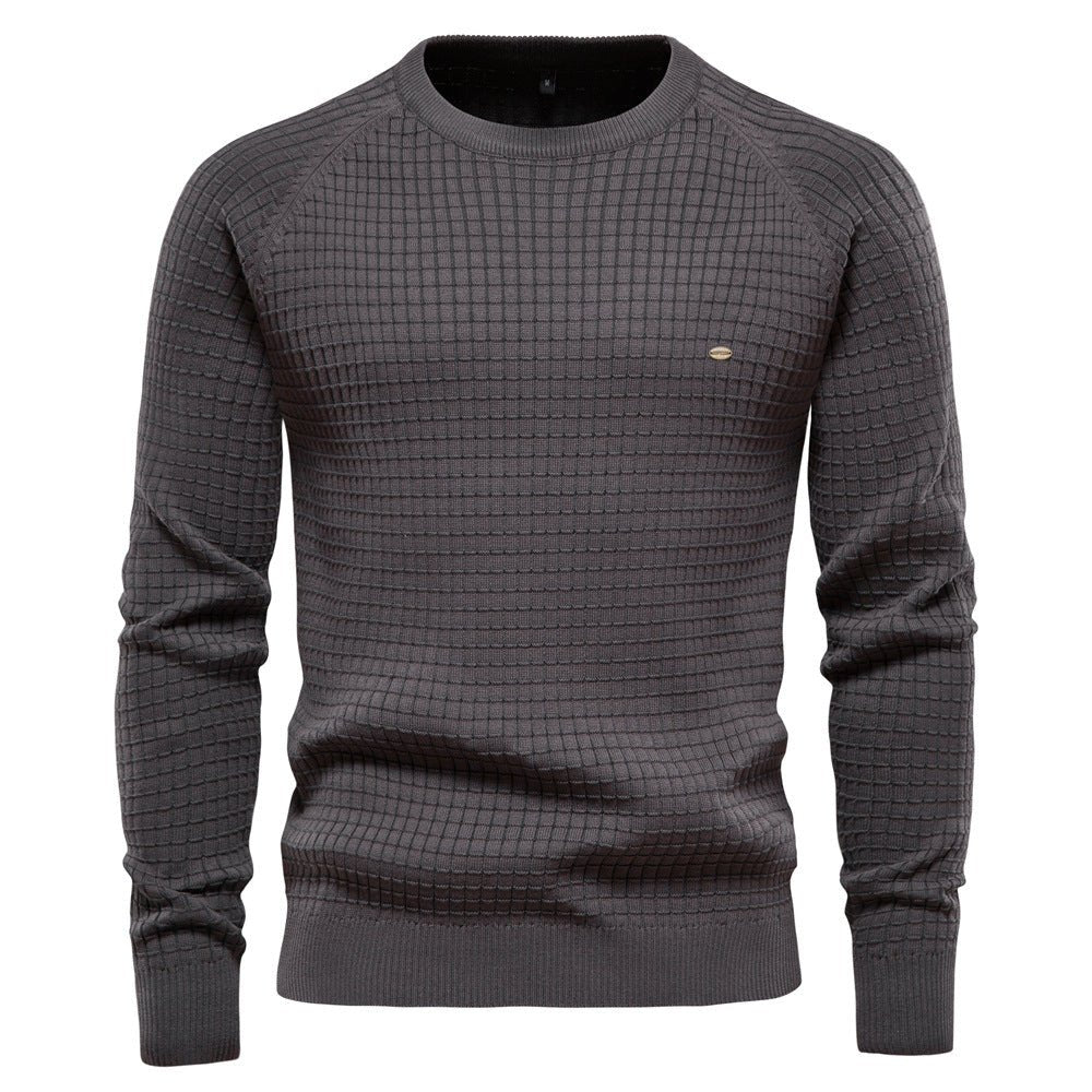 Men's Sweater with Textured Crew Neck - Long Sleeve Regular Fit