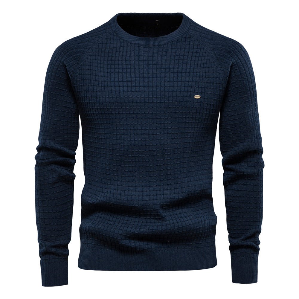 Men's Sweater with Textured Crew Neck - Long Sleeve Regular Fit