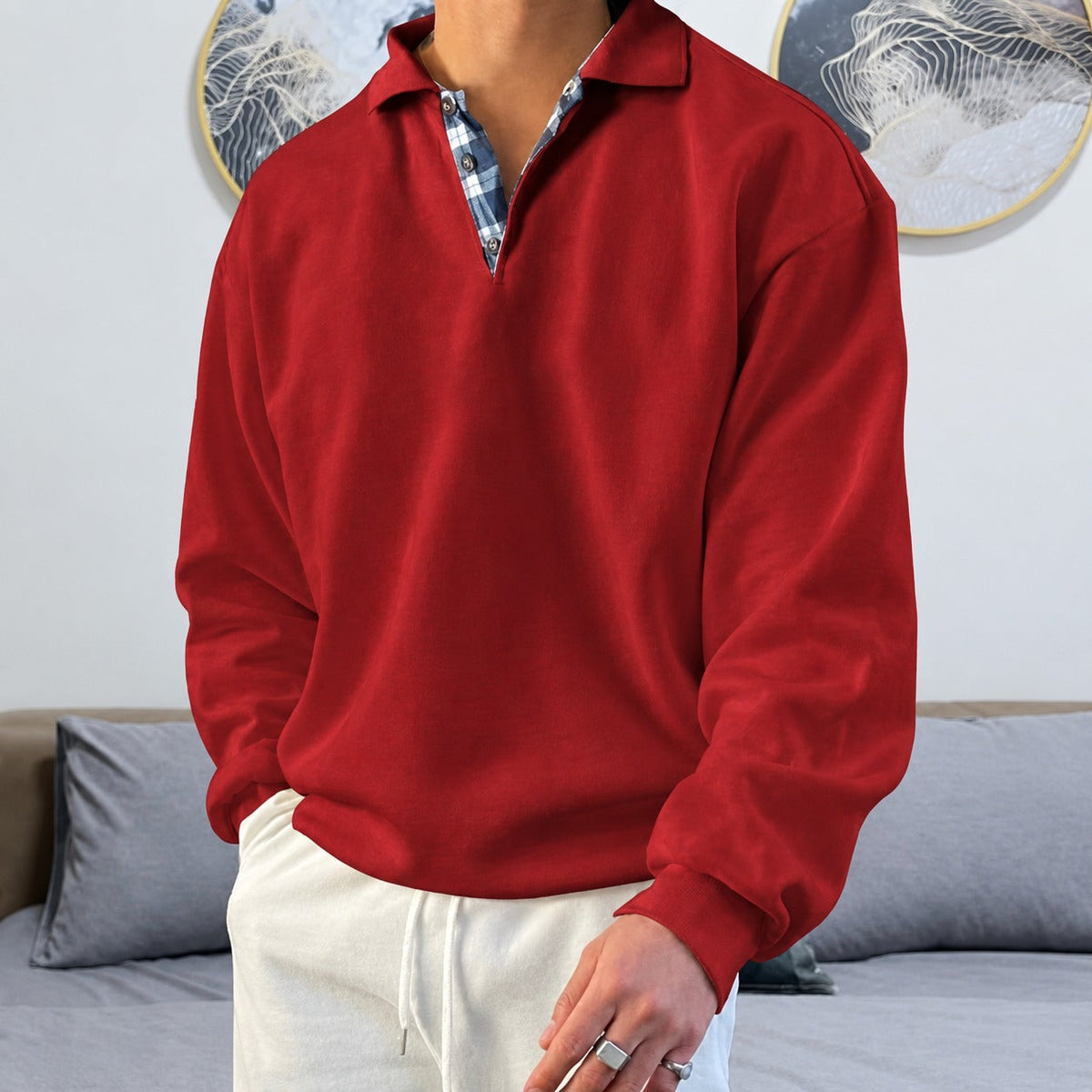 Men's Sweater - V-Neck with Long Sleeves and Collar