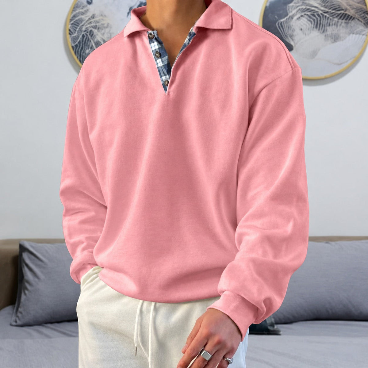 Men's Sweater - V-Neck with Long Sleeves and Collar