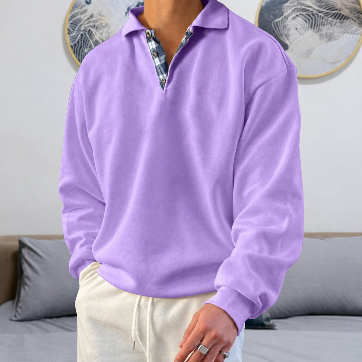 Men's Sweater - V-Neck with Long Sleeves and Collar