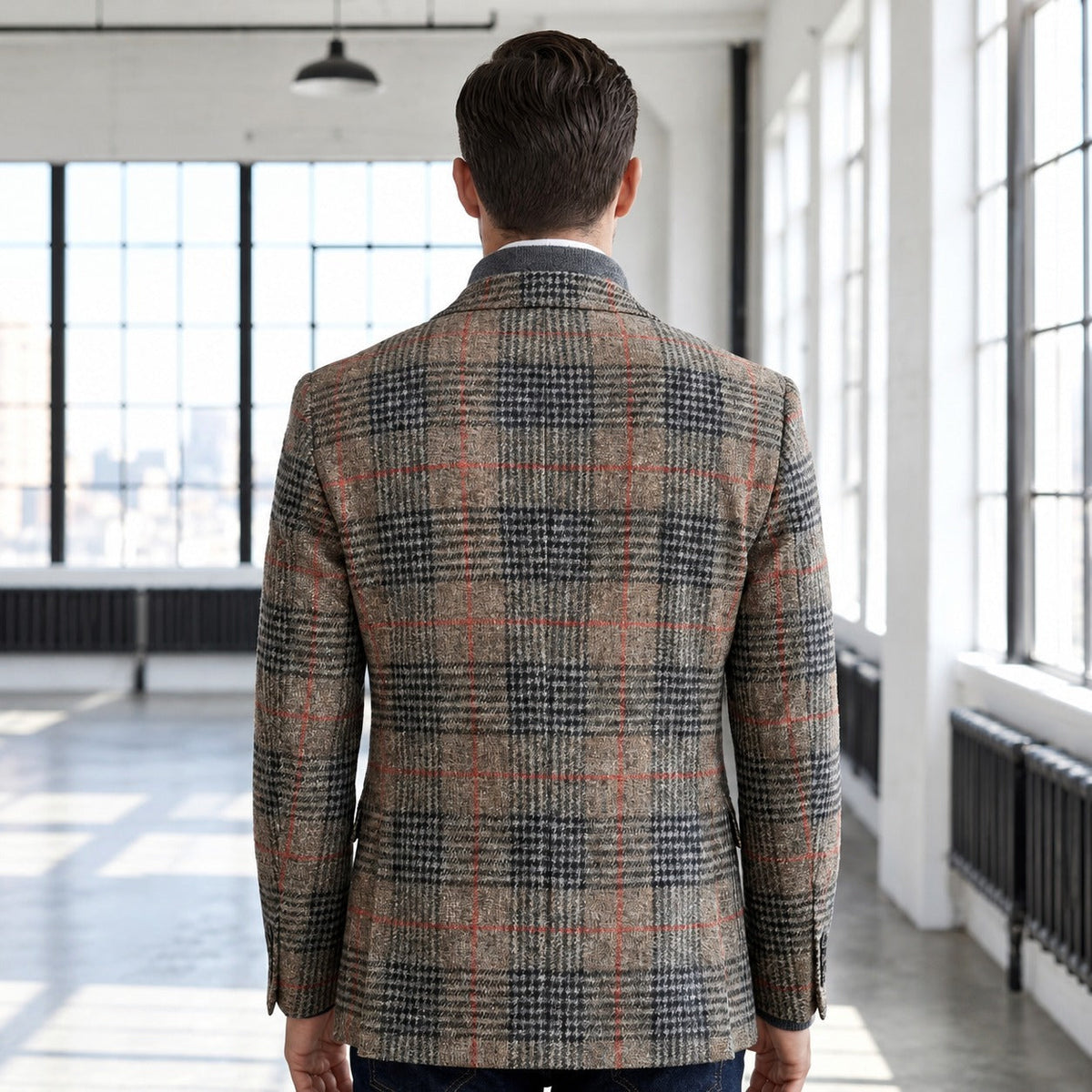 Men's blazer with Glen check pattern, loose fit, soft shoulder design