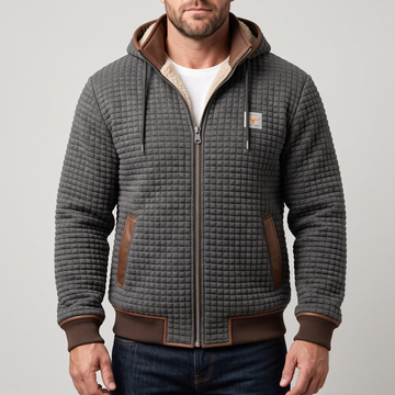 Men's Quilted Jacket - Hooded Jacket with Zipper and Contrast Details