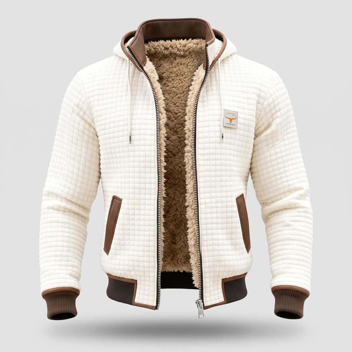 Men's Quilted Jacket - Hooded Jacket with Zipper and Contrast Details