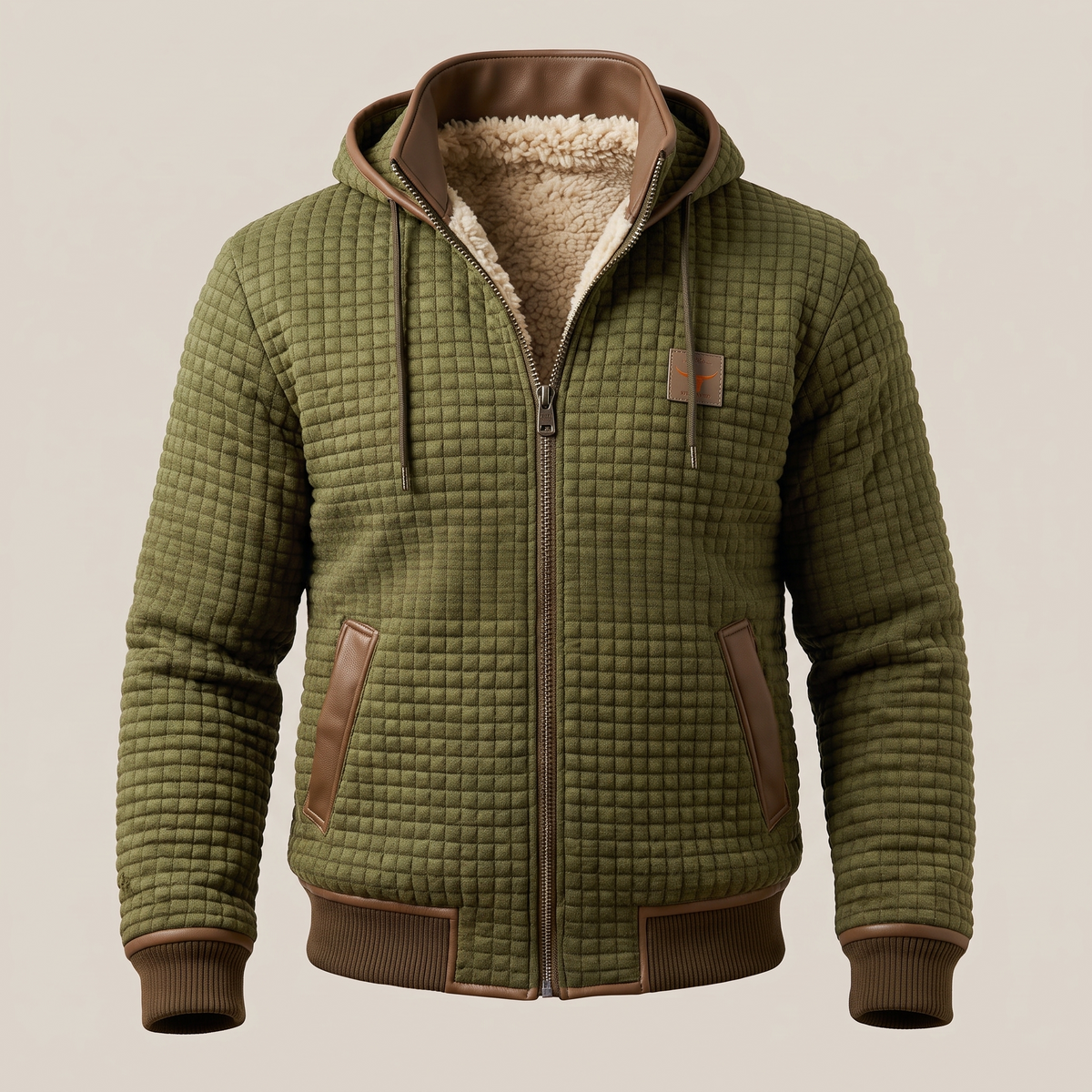 Men's Quilted Jacket - Hooded Jacket with Zipper and Contrast Details