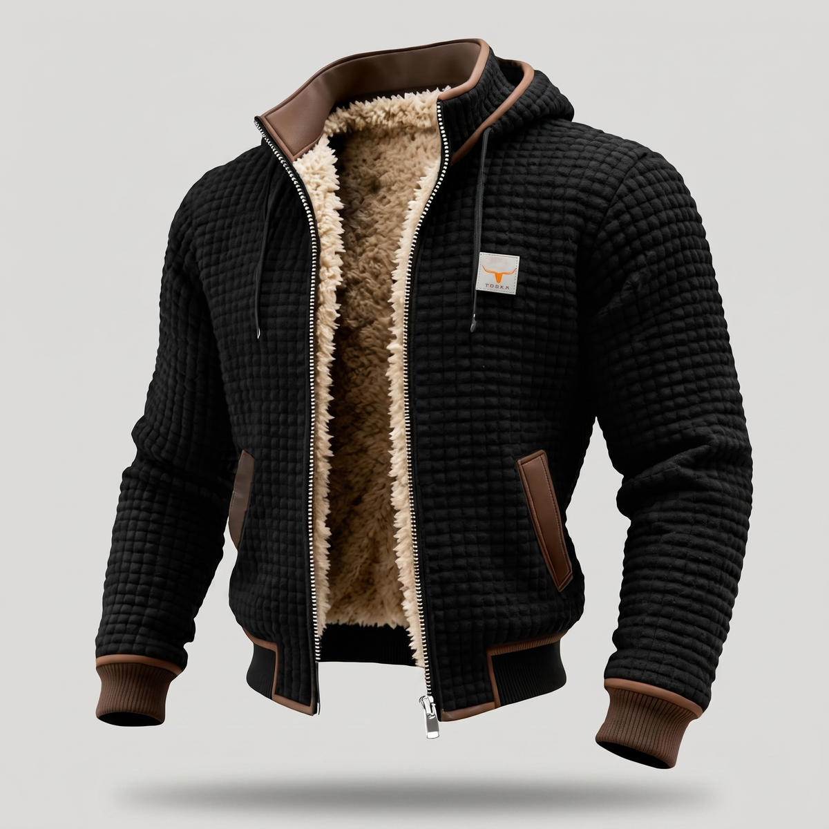 Men's Quilted Jacket - Hooded Jacket with Zipper and Contrast Details