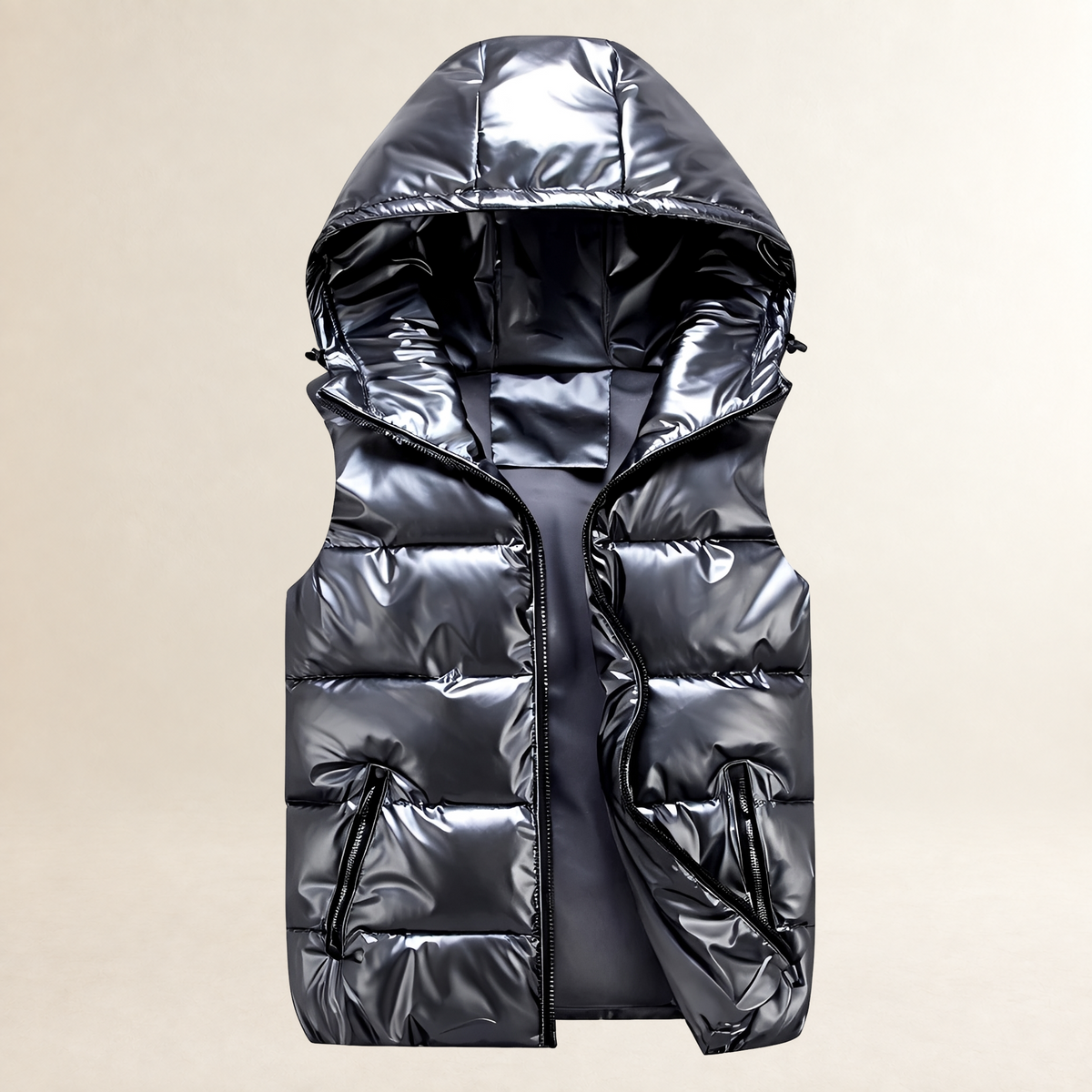 Men's Quilted Vest with Hood - Lightweight, Quilt Design, Zipper Pockets