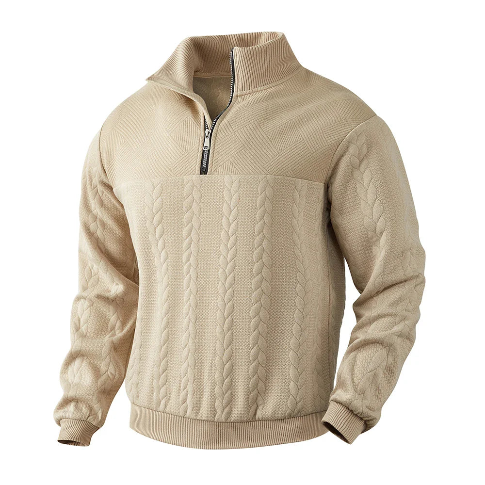 Men's Sweatshirt with Quarter Zipper Textured Pattern Long Sleeve Relaxed Fit