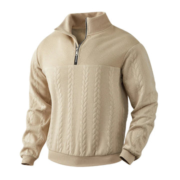 Men's Sweatshirt with Quarter Zipper Textured Pattern Long Sleeve Relaxed Fit