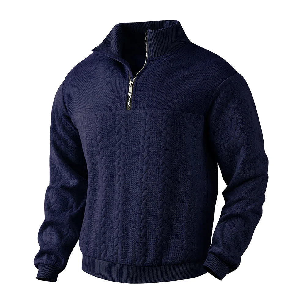Men's Sweatshirt with Quarter Zipper Textured Pattern Long Sleeve Relaxed Fit