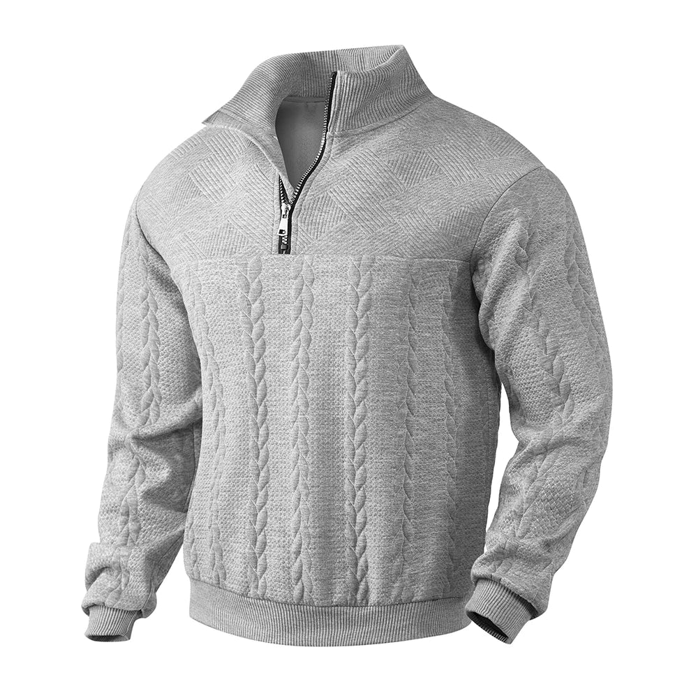 Men's Sweatshirt with Quarter Zipper Textured Pattern Long Sleeve Relaxed Fit
