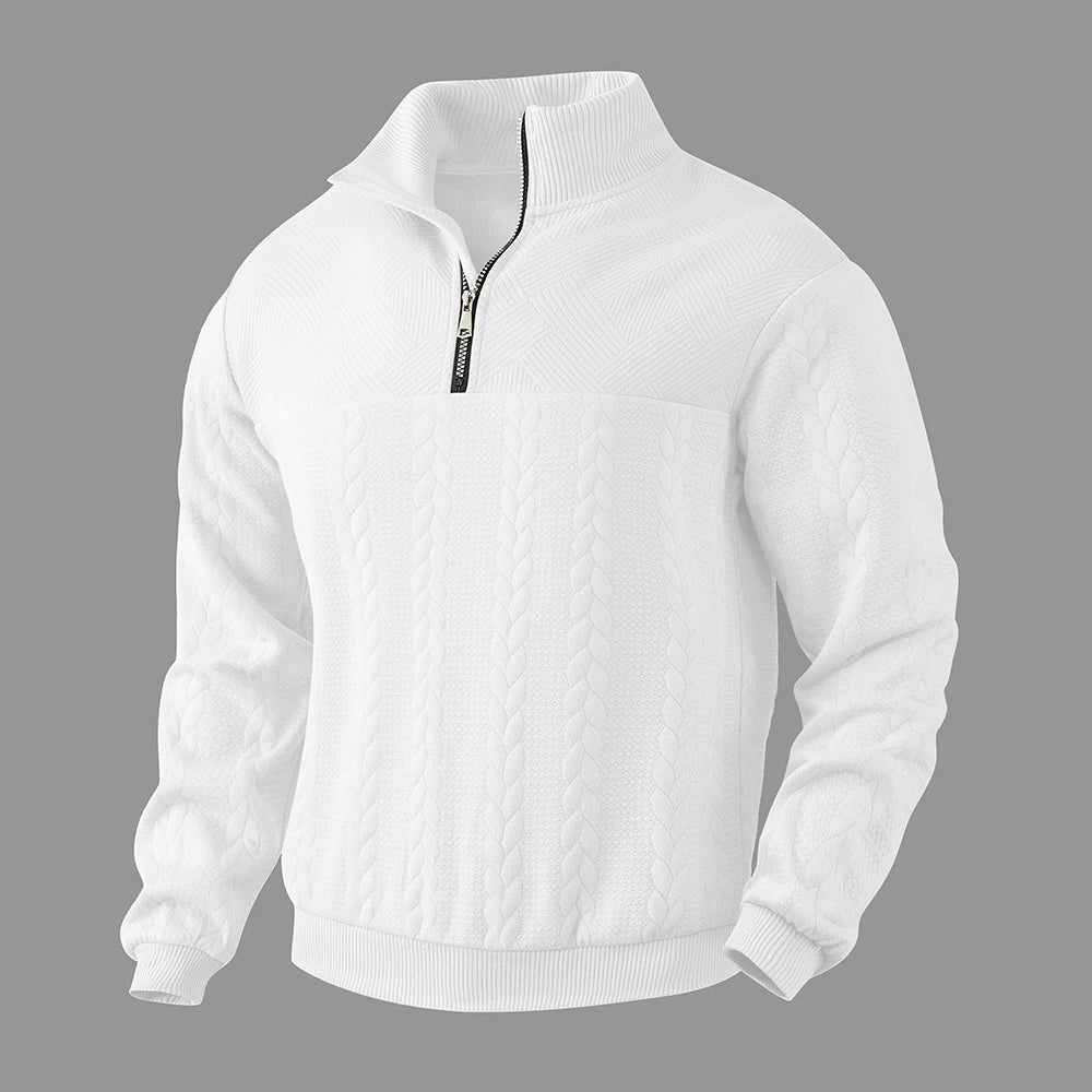 Men's Sweatshirt with Quarter Zipper Textured Pattern Long Sleeve Relaxed Fit