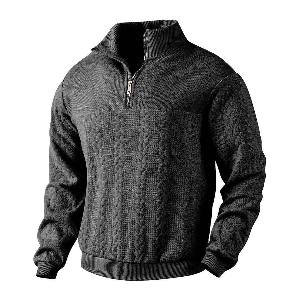 Men's Sweatshirt with Quarter Zipper Textured Pattern Long Sleeve Relaxed Fit