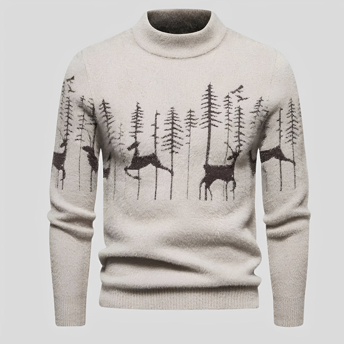 Men's Christmas Sweater with Deer and Forest Pattern Regular Fit