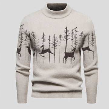 Men's Christmas Sweater with Deer and Forest Pattern Regular Fit