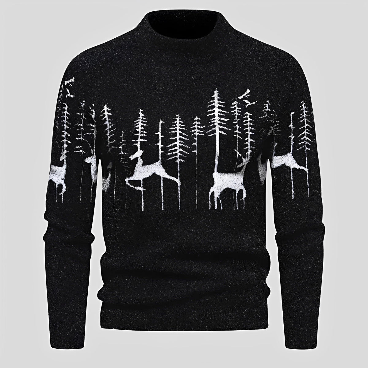 Men's Christmas Sweater with Deer and Forest Pattern Regular Fit