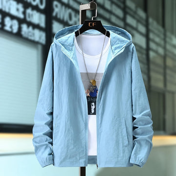 Men's Hooded Jacket made of Lightweight Material - Breathable, Zipper, Adjustable Hood