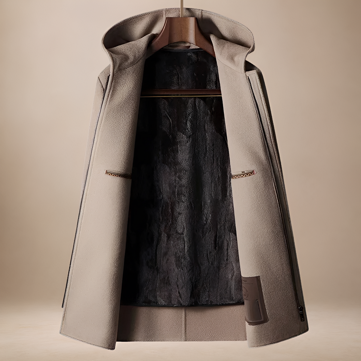 Men's short coat with hood and zipper - Timeless cut