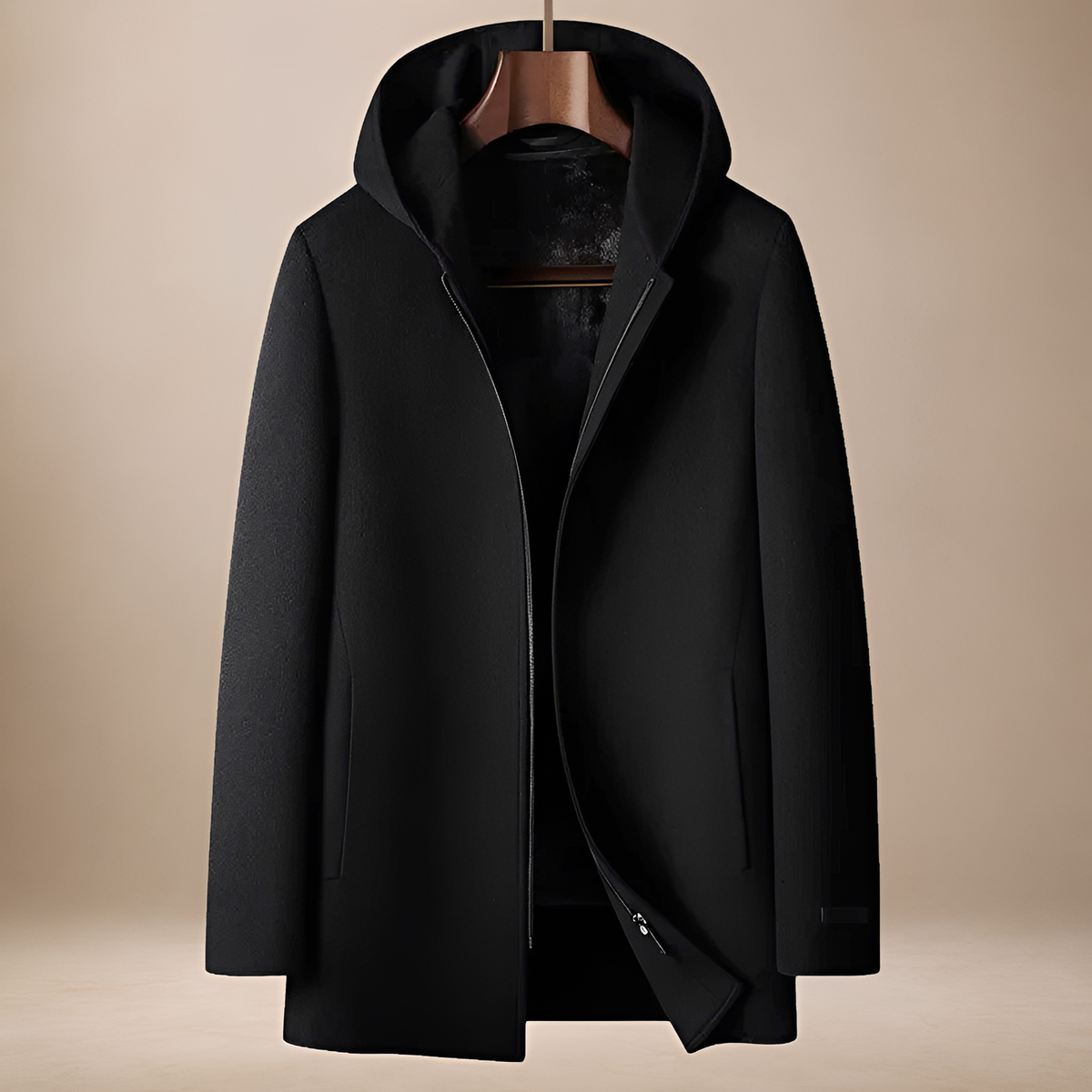 Men's short coat with hood and zipper - Timeless cut