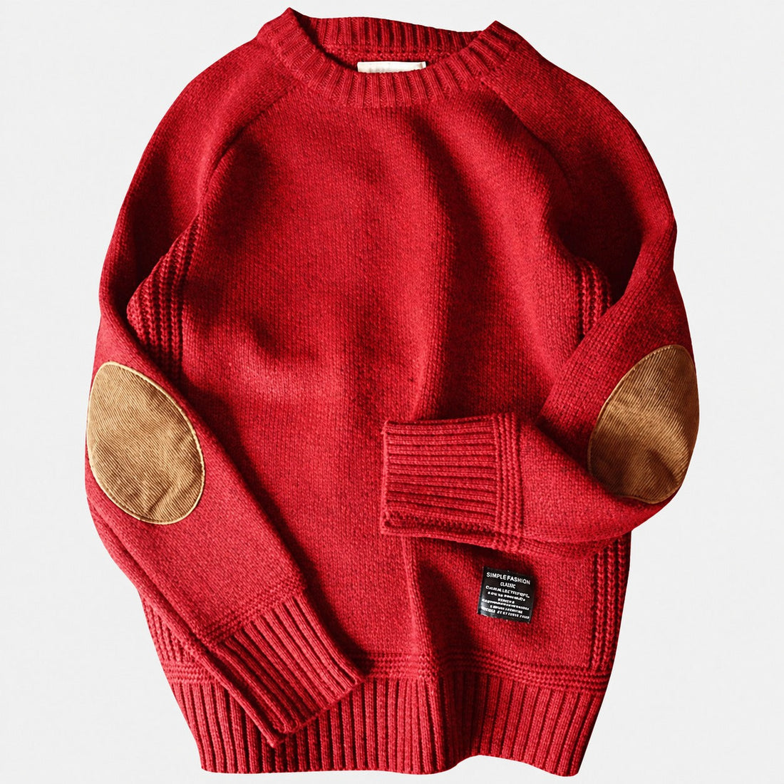 Men's Sweater with Elbow Patches Crew Neck Ribbed Cuffs