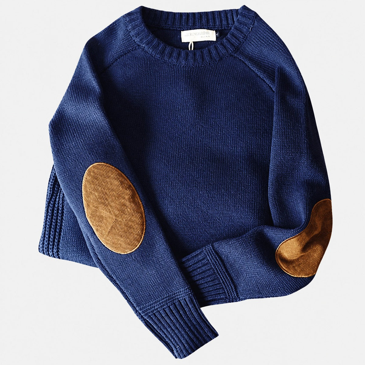 Men's Sweater with Elbow Patches Crew Neck Ribbed Cuffs
