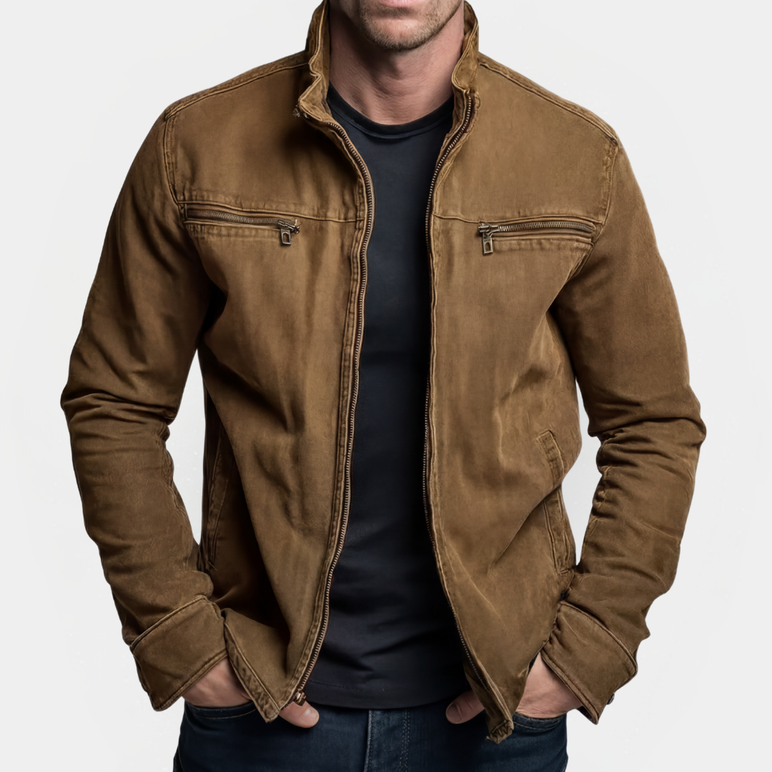 Men's zip jacket with stand-up collar and double chest pockets - Modern cut