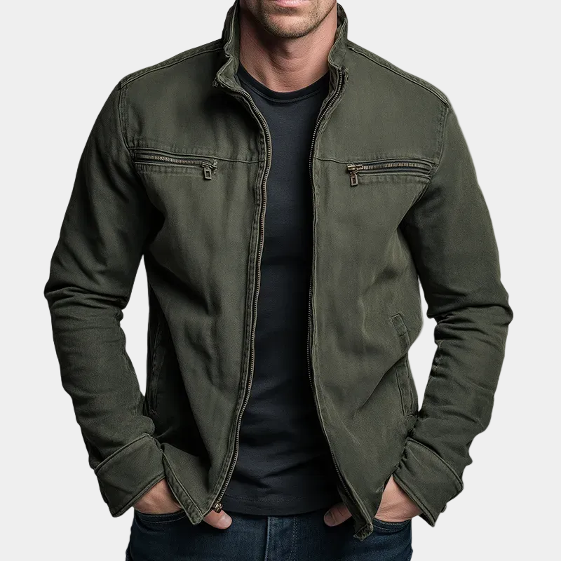 Men's zip jacket with stand-up collar and double chest pockets - Modern cut
