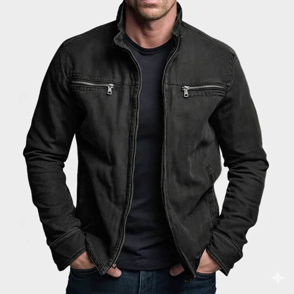 Men's zip jacket with stand-up collar and double chest pockets - Modern cut