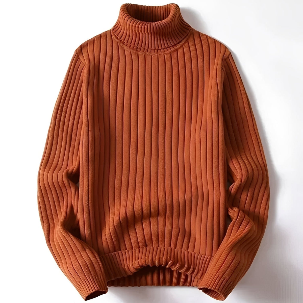 Men's Turtleneck Sweater with Ribbed Pattern - Regular Cut