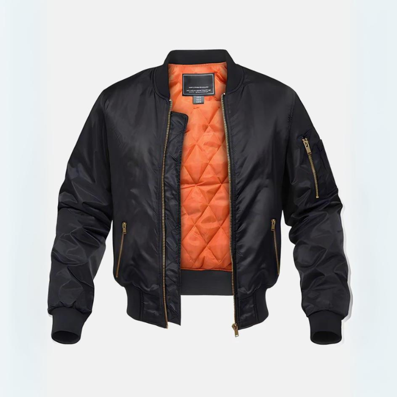 Men's Quilted Bomber Jacket - Zip, Ribbed Cuffs, Relaxed Fit