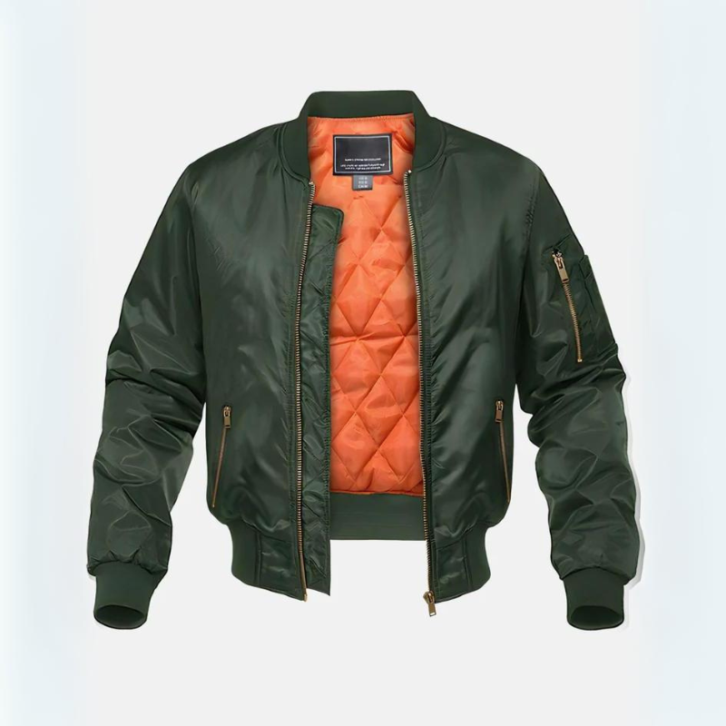 Men's Quilted Bomber Jacket - Zip, Ribbed Cuffs, Relaxed Fit