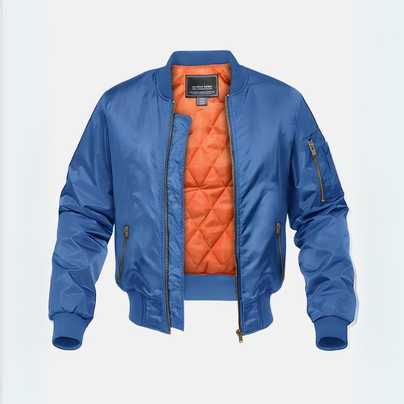 Men's Quilted Bomber Jacket - Zip, Ribbed Cuffs, Relaxed Fit
