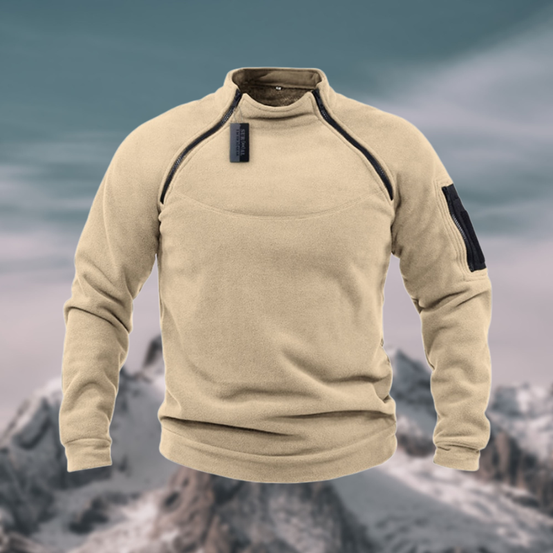 Men's long-sleeve sweater with stand-up collar and zipper – sporty casual