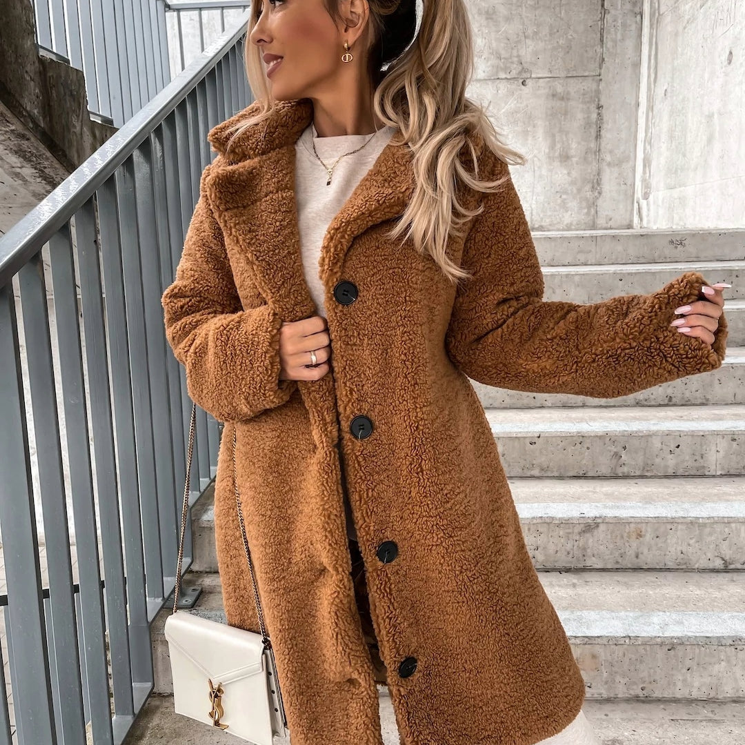 Long coat for women, oversized fit – Button closure, collar, relaxed fit