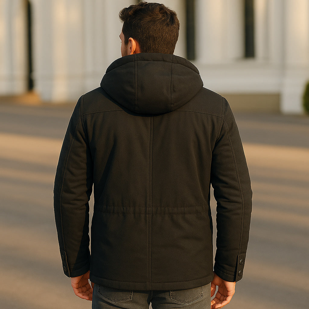 Men's Winter Jacket with Hood Quilted Design Multiple Pockets Regular Fit