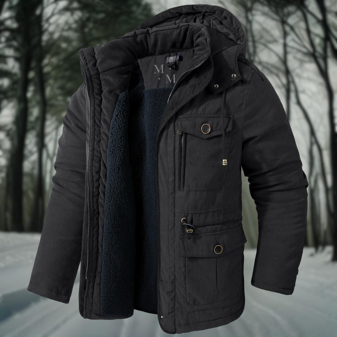 Men's Winter Jacket with Hood Quilted Design Multiple Pockets Regular Fit