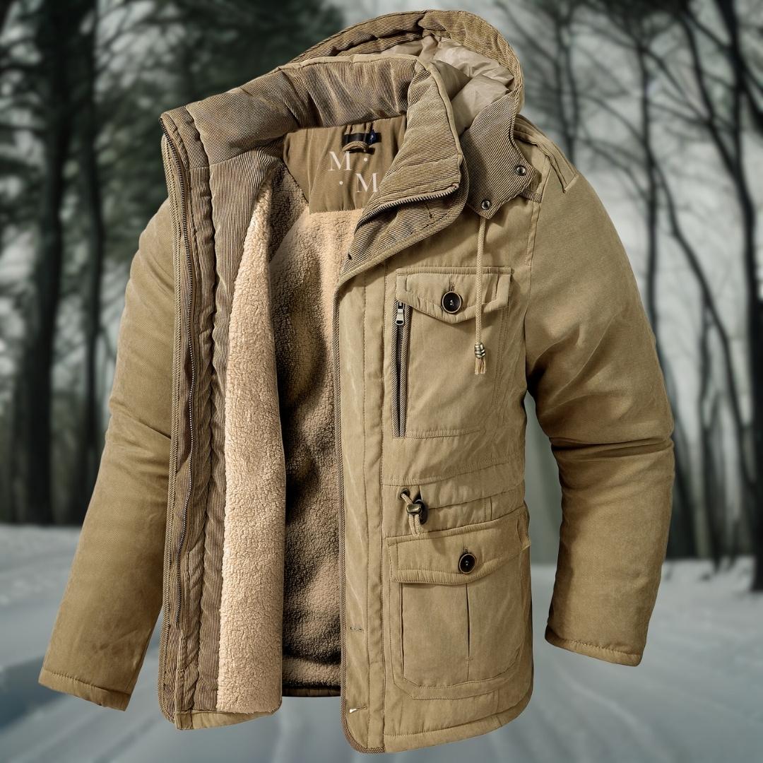 Men's Winter Jacket with Hood Quilted Design Multiple Pockets Regular Fit
