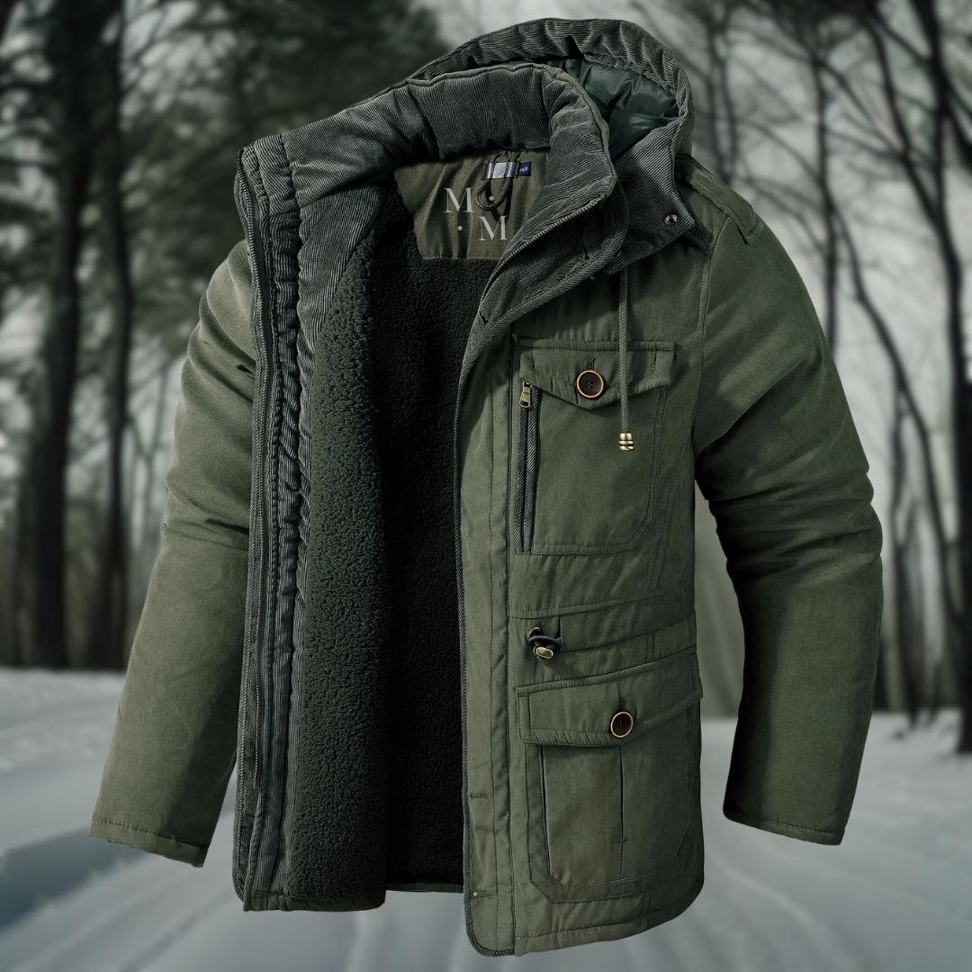 Men's Winter Jacket with Hood Quilted Design Multiple Pockets Regular Fit