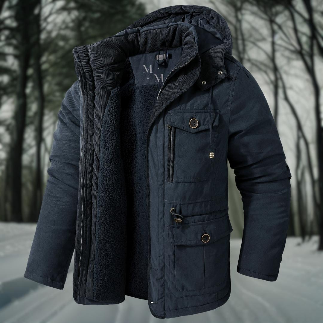 Men's Winter Jacket with Hood Quilted Design Multiple Pockets Regular Fit