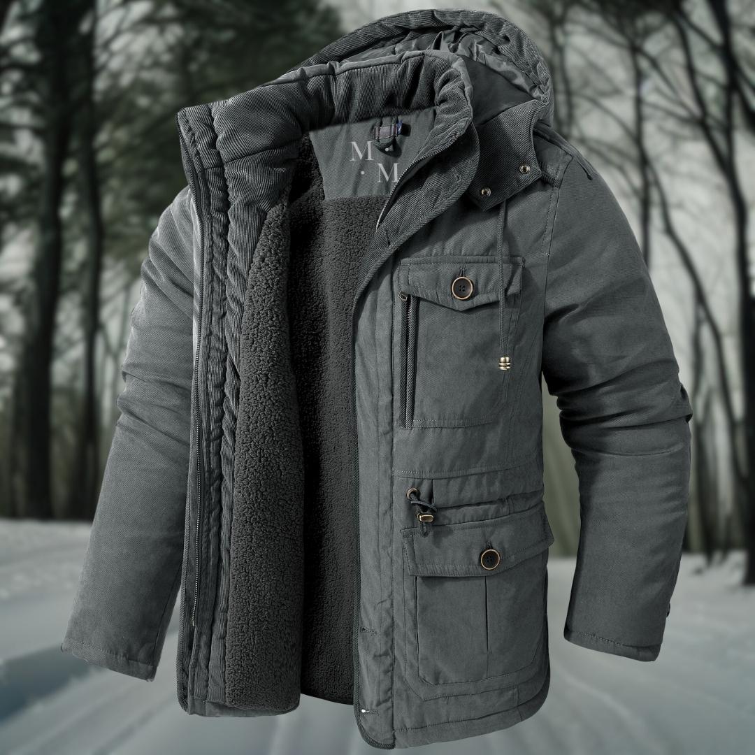 Men's Winter Jacket with Hood Quilted Design Multiple Pockets Regular Fit
