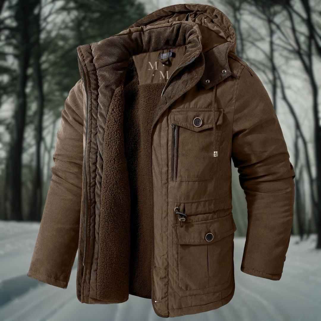 Men's Winter Jacket with Hood Quilted Design Multiple Pockets Regular Fit